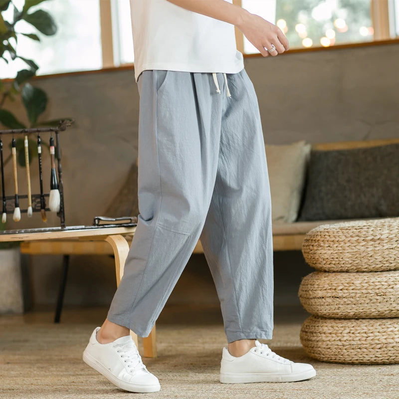 Pantalones Casuales de Algodón y Lino - Estilo Streetwear Hombre