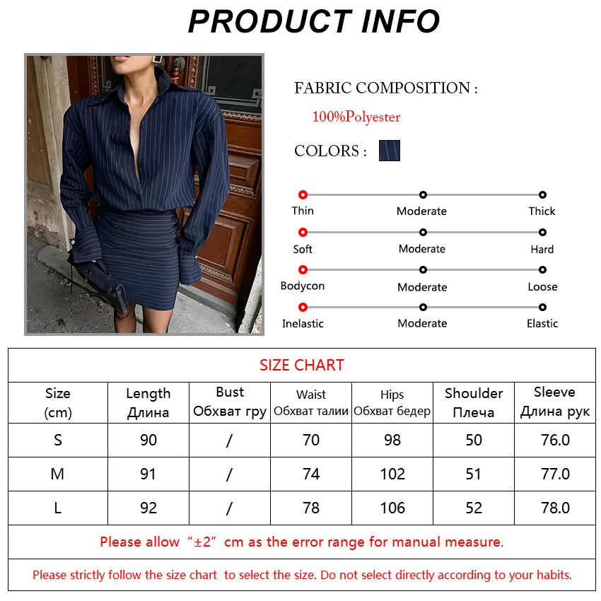 Vestido Camisero con Rayas - Cintura Alta y Manga Larga