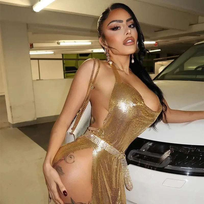 Vestido Corto de Fiesta con Lentejuelas - Cuello Halter