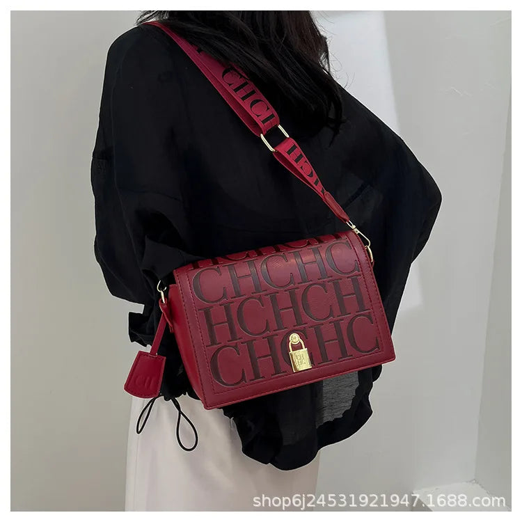 Bolso Bandolera Gran Capacidad con Letras en Relieve - Estilo Minimalista PU