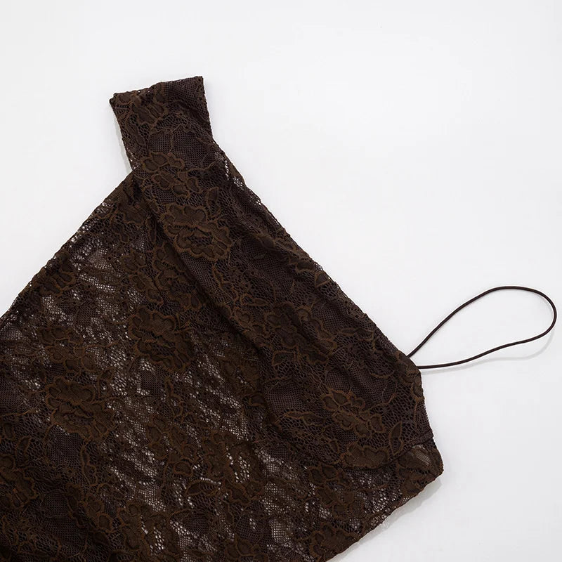 Vestido Maxi con Encaje Transparente - Un Hombro