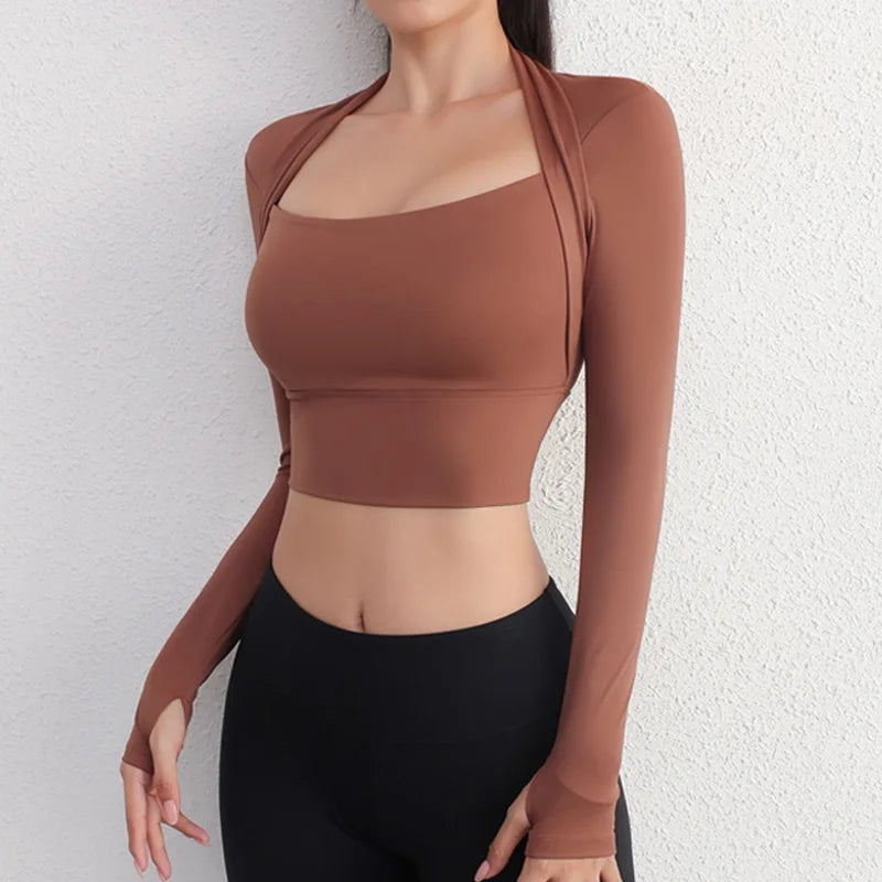Top Yoga Manga Larga Crop - Fitness Gym Mujer