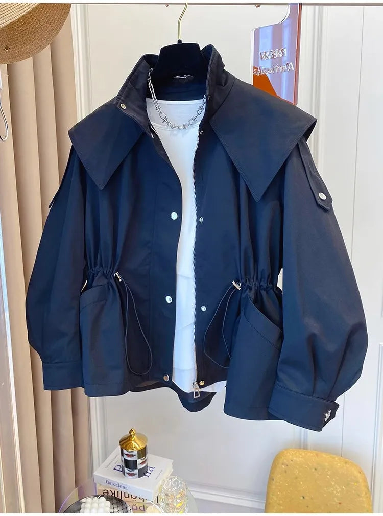Chaqueta Trench Corta Coreana - Diseño Vintage Casual Mujer