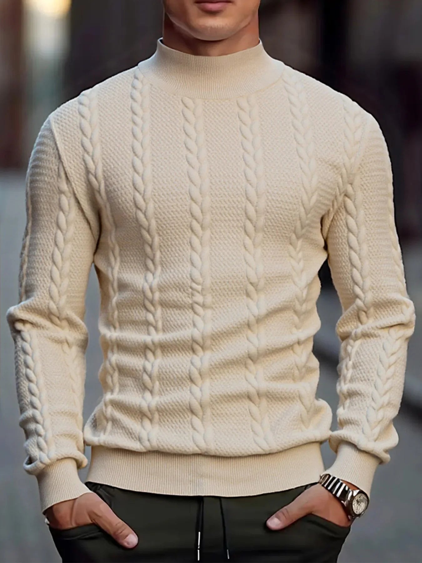 Suéter de Cuello Alto Tejido - Diseño Vintage Hombre