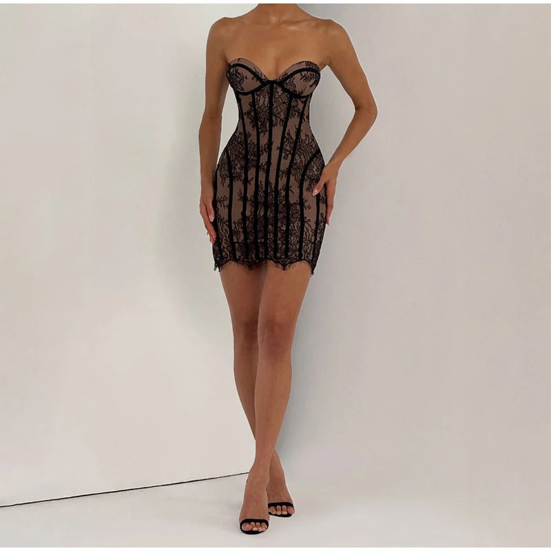 Vestido Maxi con Corsé de Gasa - Sin Tirantes