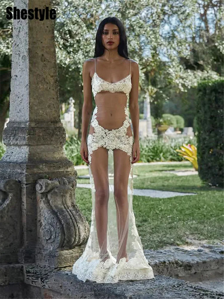 Vestido Mini Sexy con Encaje Transparente - Tirantes Finos