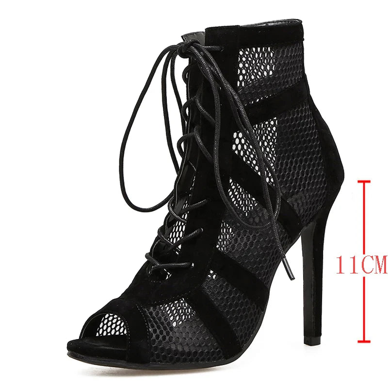 Sandalias Baile Cordones Cruzados - Tacón Fino Punta Abierta Sexy Mujer