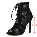 Sandalias Baile Cordones Cruzados - Tacón Fino Punta Abierta Sexy Mujer