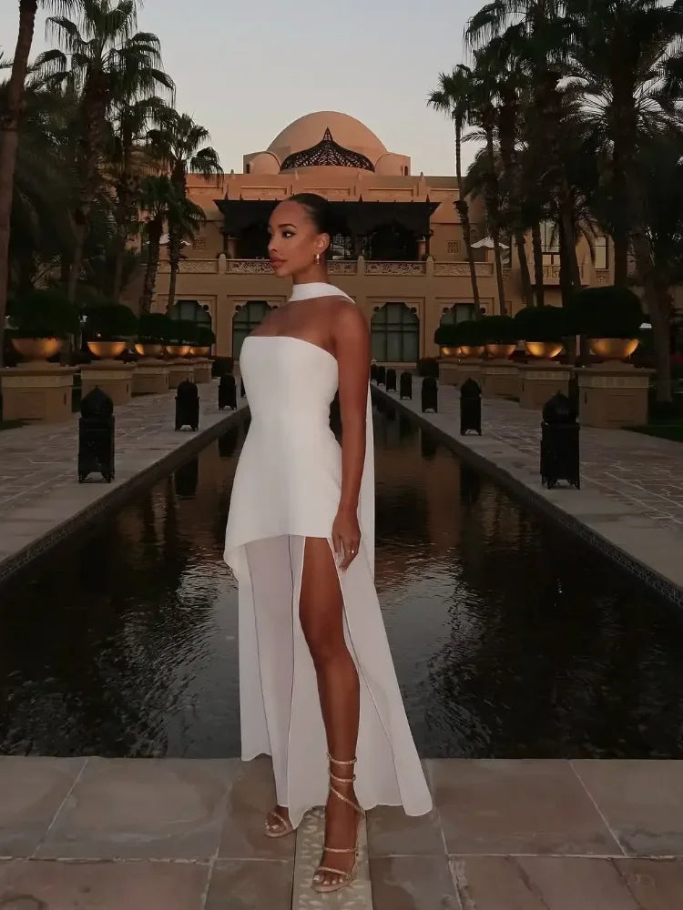 Vestido Largo de Playa con Malla - Sin Tirantes