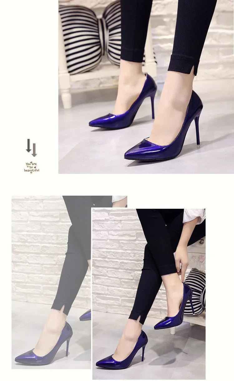 Zapatos Tacón Alto Stiletto Mujer - Punta Afilada Charol Boda Fiesta