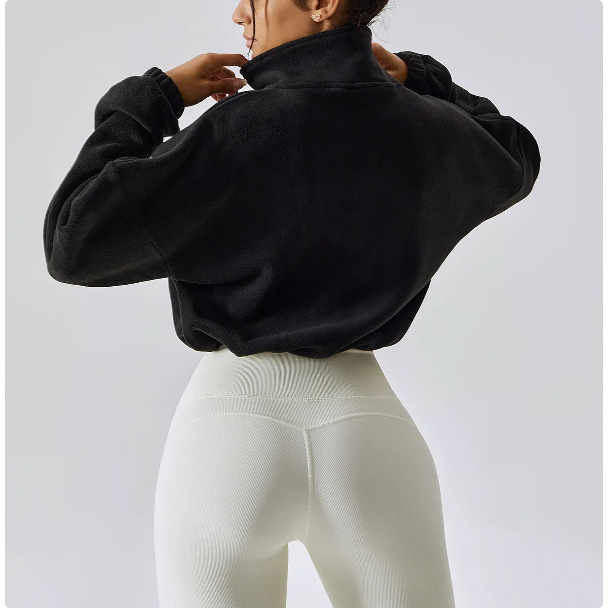 Sudadera Polar con Cremallera Crop - Cuello Alto y Agujeros para Pulgares