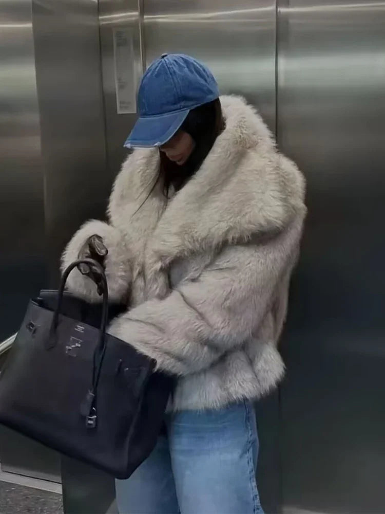 Abrigo Faux Fur Plush - Estilo Fluffy Otoño Invierno Mujer