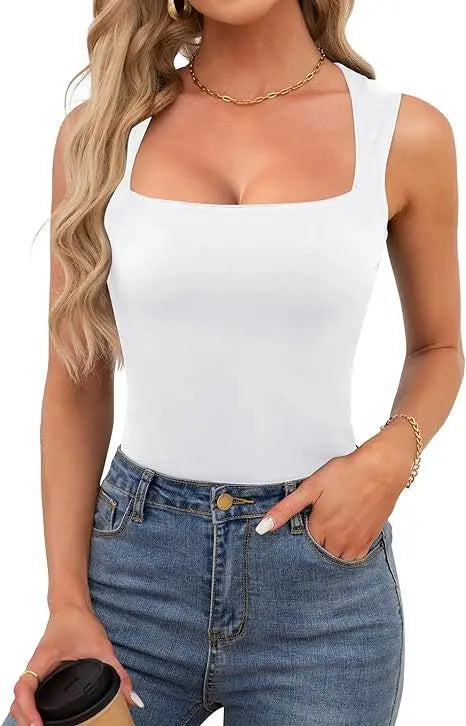 Top Sexy Cuello Cuadrado Sin Mangas - Camiseta Ajustada Estilo Harajuku Mujer