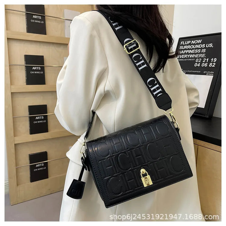 Bolso Bandolera Gran Capacidad con Letras en Relieve - Estilo Minimalista PU