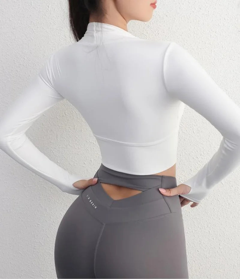 Top Yoga Manga Larga Crop - Fitness Gym Mujer