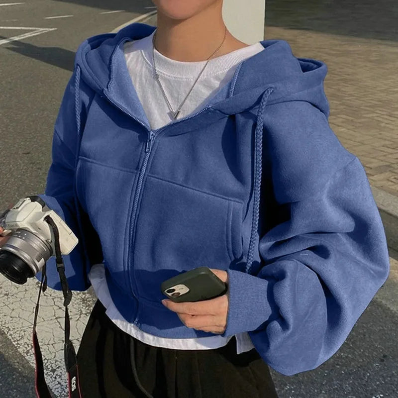 Sudadera con Capucha Crop - Cremallera y Manga Larga