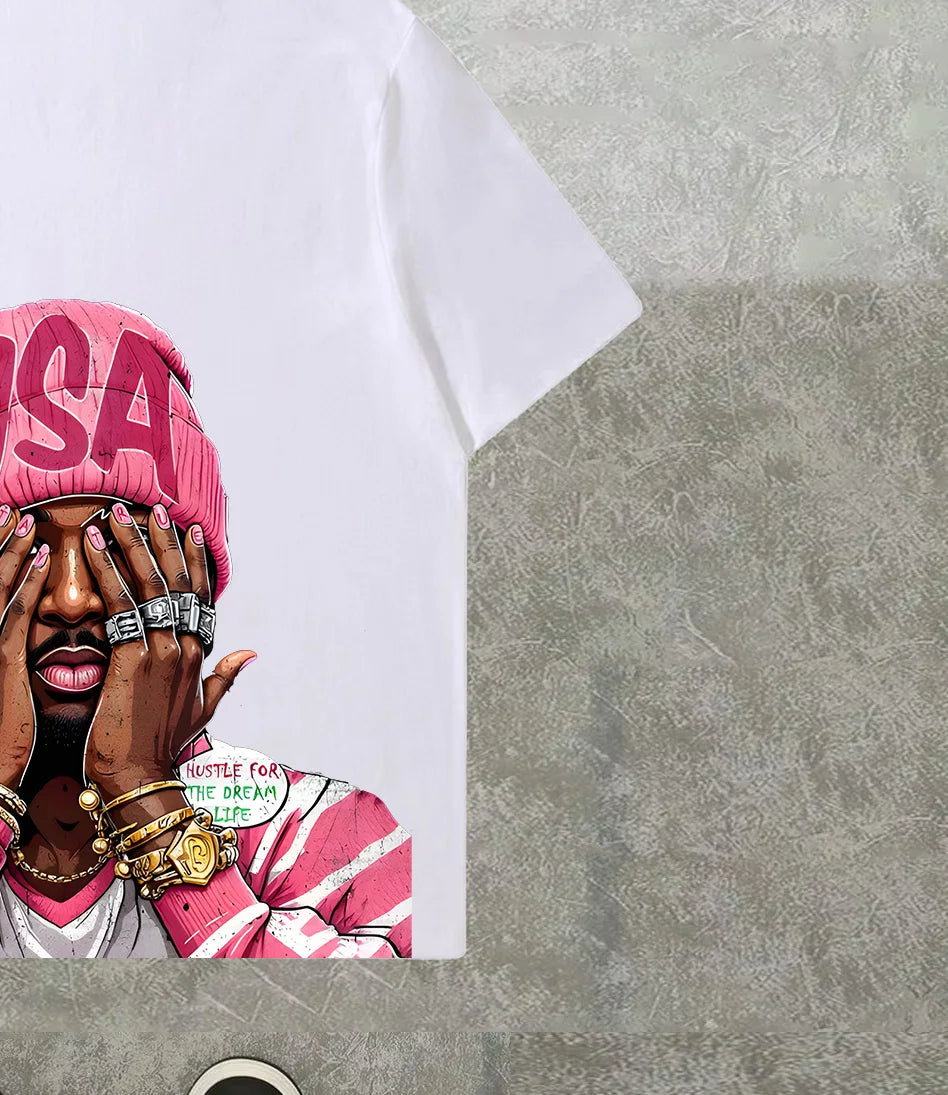 Camiseta Hip-Hop Estampada - Corte Holgado Streetwear Hombre