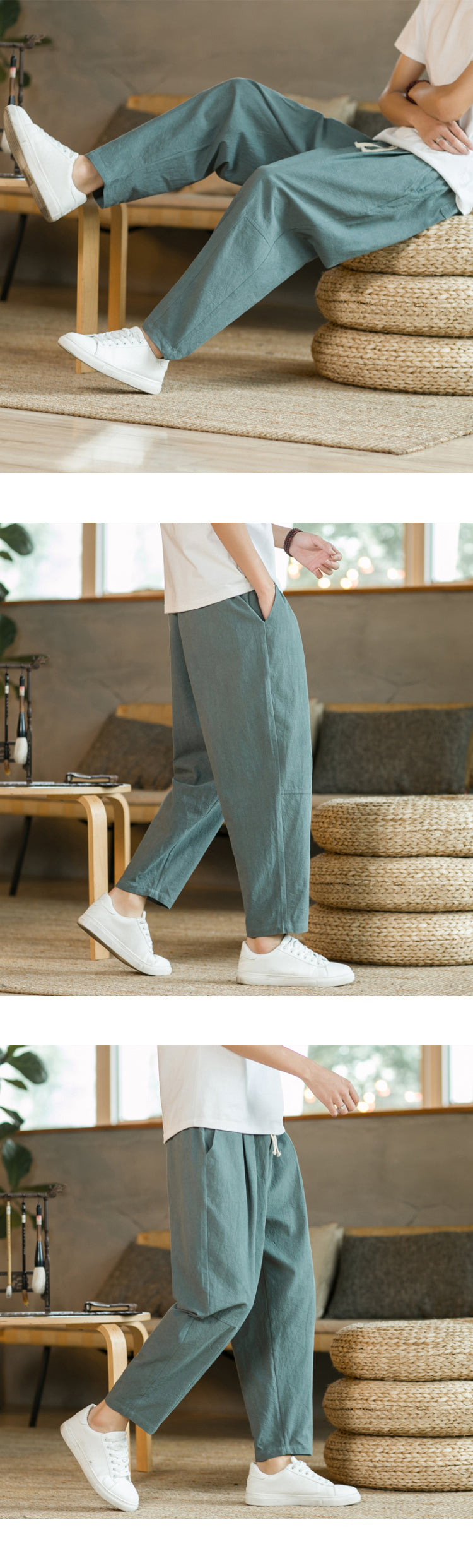 Pantalones Casuales de Algodón y Lino - Estilo Streetwear Hombre