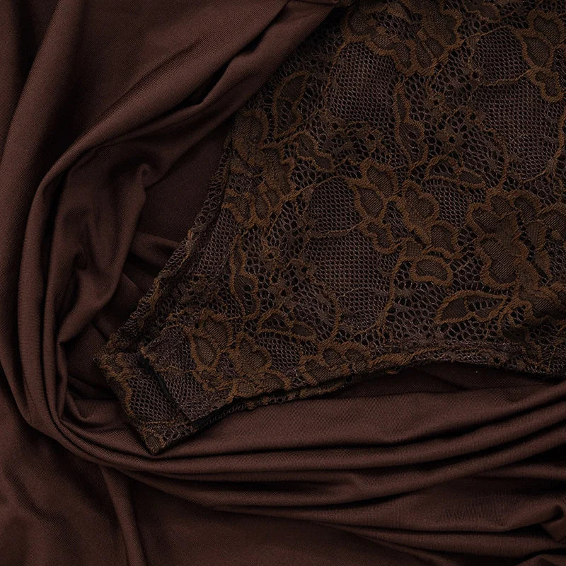 Vestido Maxi con Encaje Transparente - Un Hombro