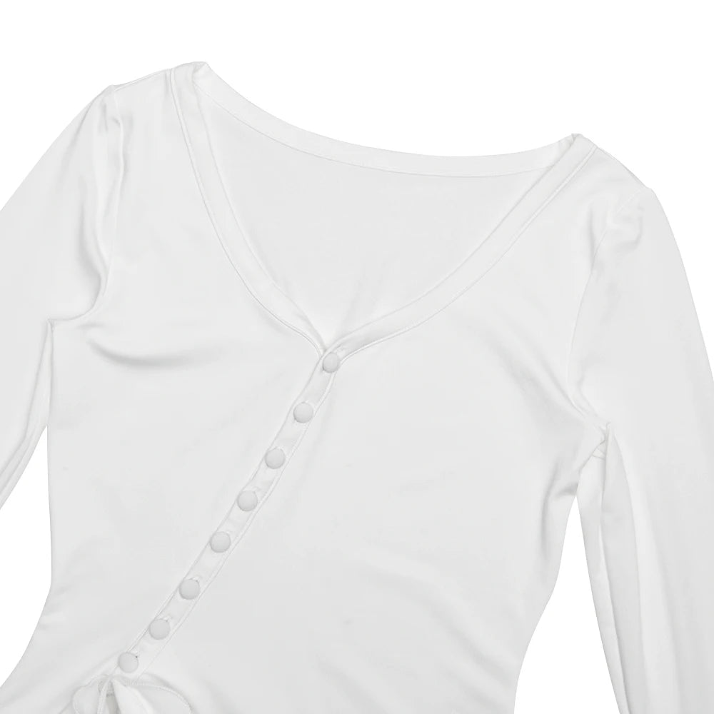 Vestido Mini Línea A con Volantes - Escote en V y Manga Larga