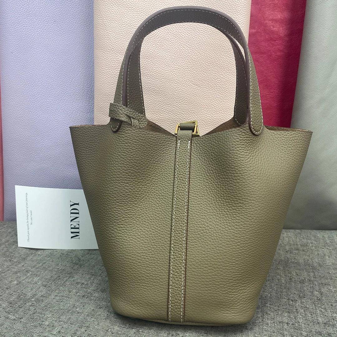 Bolso de Cuero Auténtico - Diseño Tipo Cubo Grande