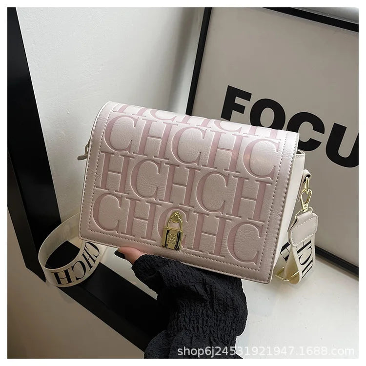 Bolso Bandolera Gran Capacidad con Letras en Relieve - Estilo Minimalista PU