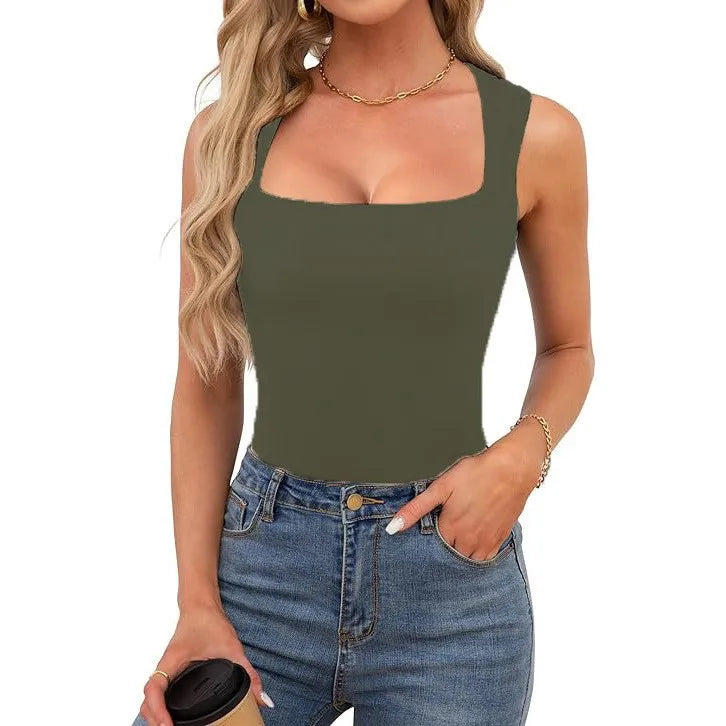Top Sexy Cuello Cuadrado Sin Mangas - Camiseta Ajustada Estilo Harajuku Mujer