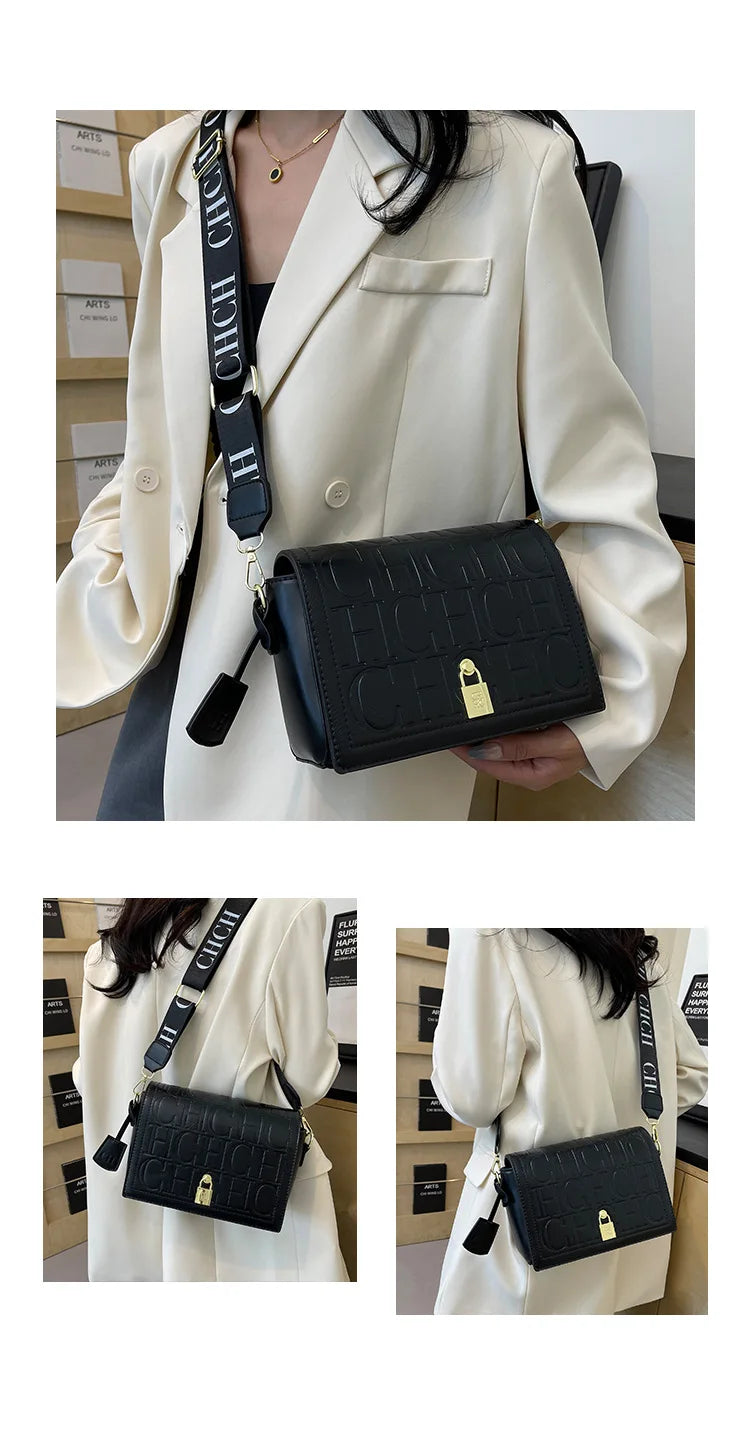 Bolso Bandolera Gran Capacidad con Letras en Relieve - Estilo Minimalista PU