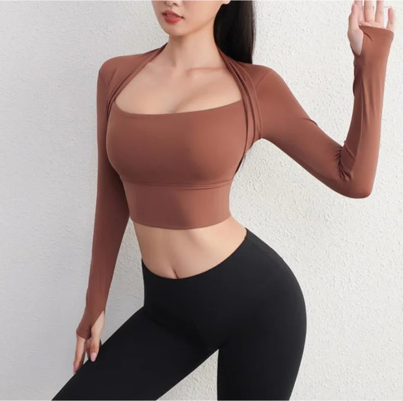 Top Yoga Manga Larga Crop - Fitness Gym Mujer
