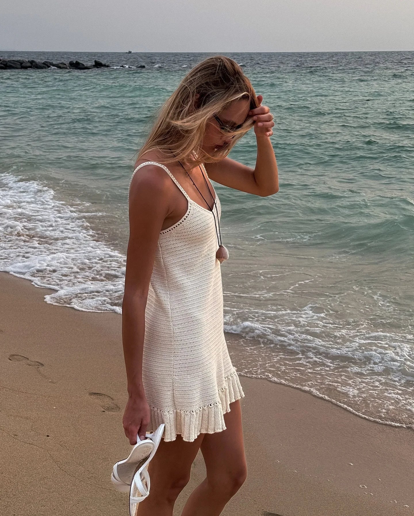 Vestido de Playa Crochet con Volantes - Cuello Halter