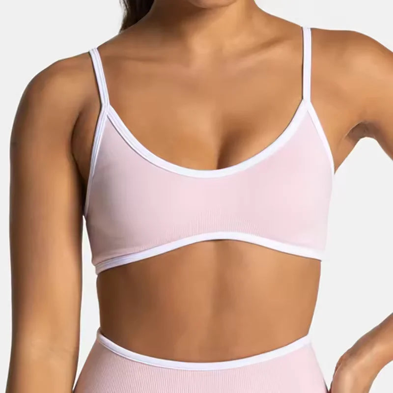 TEVEO Women's Backless Knitted Sports Bra Solid Color Summer Gym Fitness Top with Chest Cushion Sexy Suspender Yoga Bra