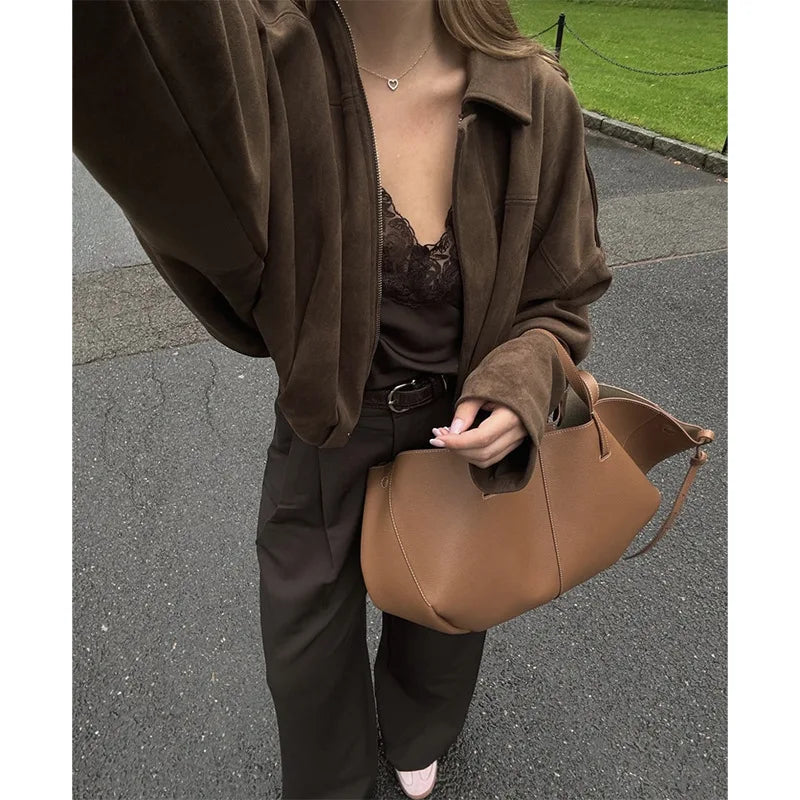 Chaqueta Suede Retro con Cremallera - Estilo Street Fashion Mujer