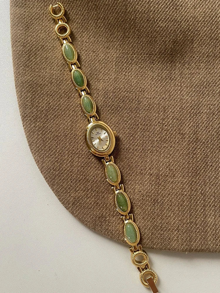 Reloj de Lujo con Jade Verde - Pulsera Joyería Cuarzo Elegante Mujer