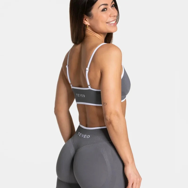 TEVEO Women's Backless Knitted Sports Bra Solid Color Summer Gym Fitness Top with Chest Cushion Sexy Suspender Yoga Bra