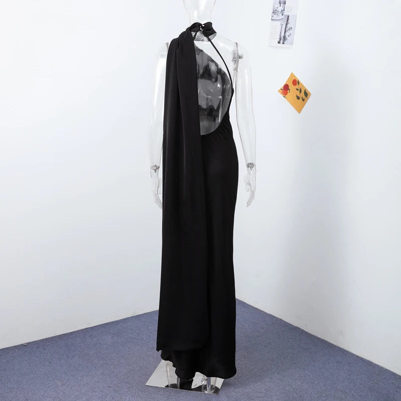 Vestido de Satén con Lazos - Cuello Halter y Espalda Descubierta