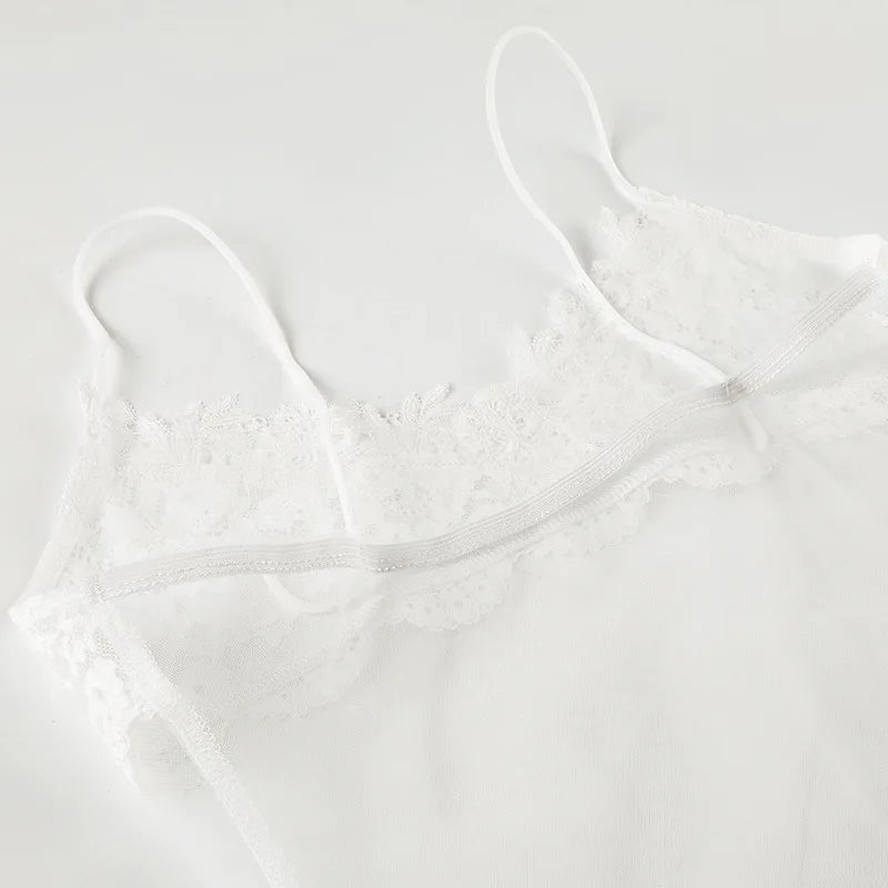 Vestido Mini Sexy con Encaje Transparente - Tirantes Finos