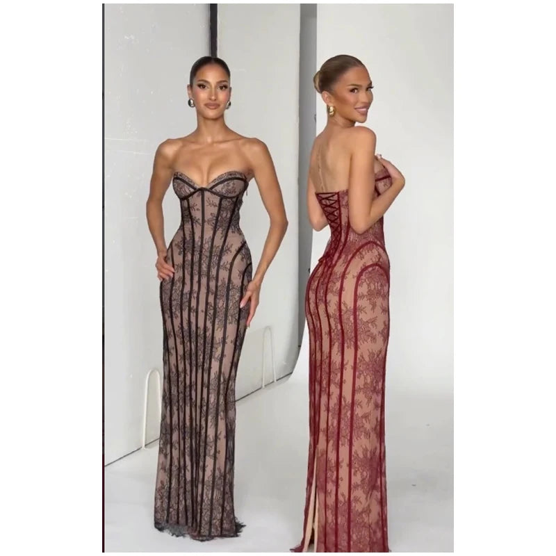 Vestido Maxi con Corsé de Gasa - Sin Tirantes