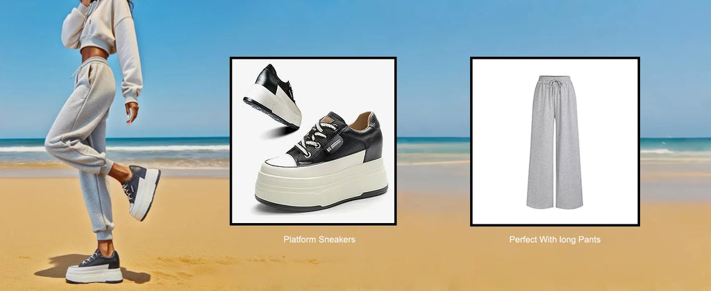 Zapatillas Plataforma Fujin 9cm Cuero Genuino - Sneakers Tacón Alto Mujer