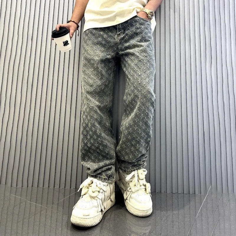 Jeans Y2K Bordados Pierna Ancha - Estilo Hip Hop Retro Hombre