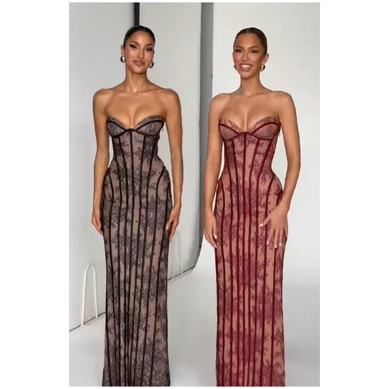 Vestido Maxi con Corsé de Gasa - Sin Tirantes