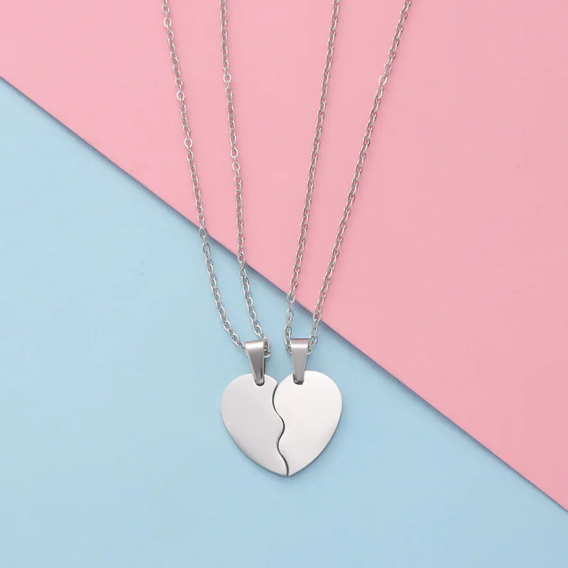 Set 10 Collares Corazón Roto Acero Inoxidable - Colgantes Parejas DIY