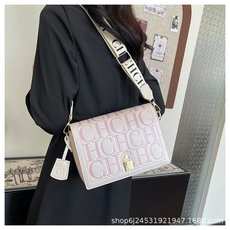 Bolso Bandolera Gran Capacidad con Letras en Relieve - Estilo Minimalista PU