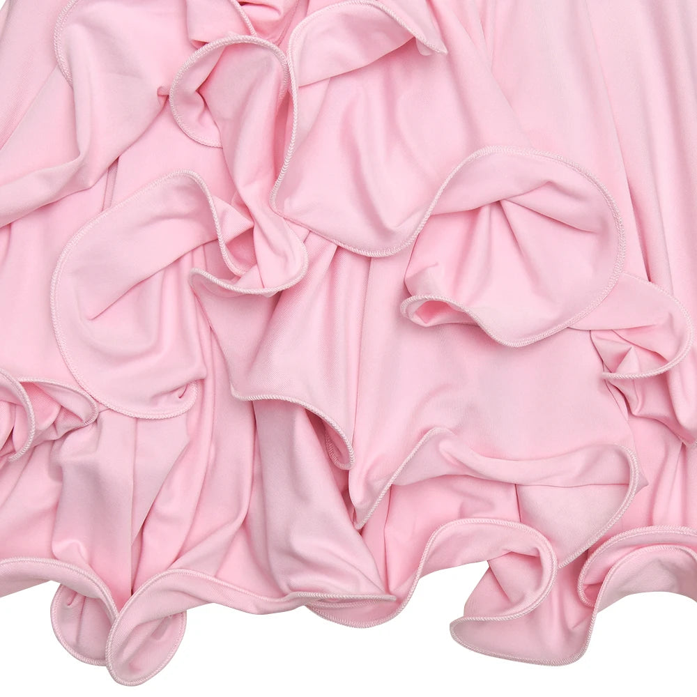 Vestido Mini Línea A con Volantes - Escote en V y Manga Larga