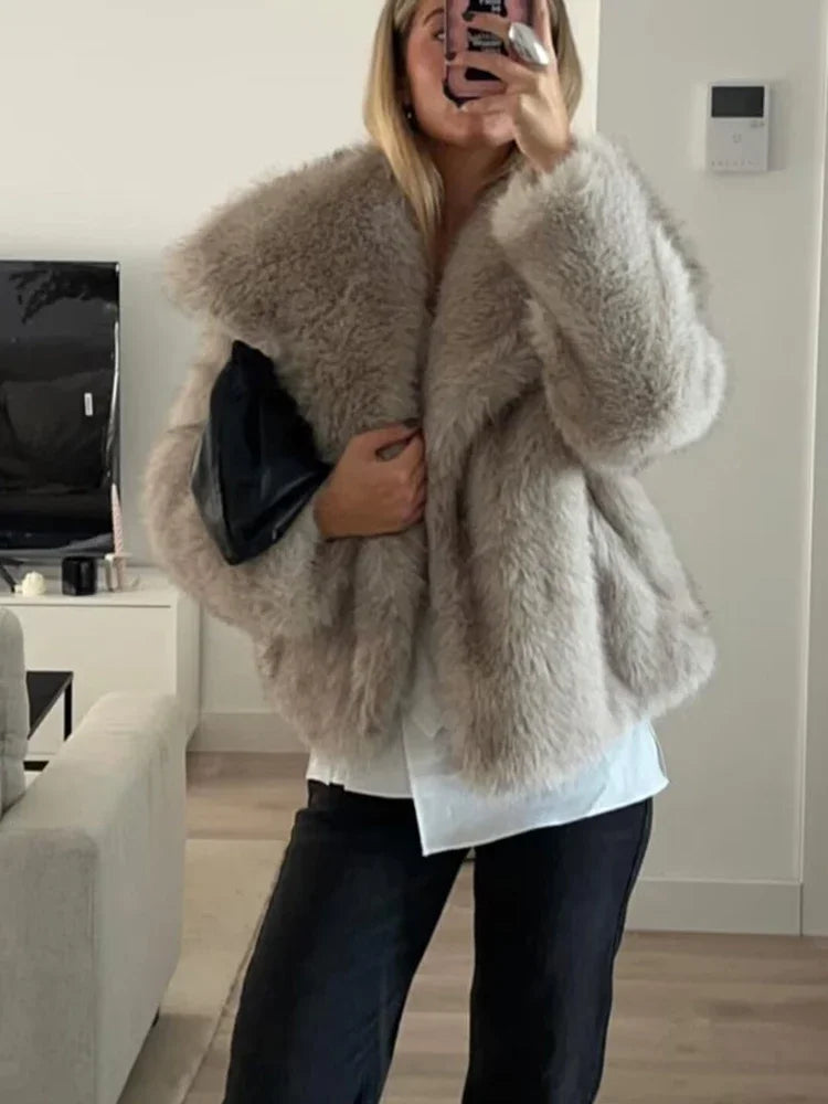 Abrigo Faux Fur Plush - Estilo Fluffy Otoño Invierno Mujer
