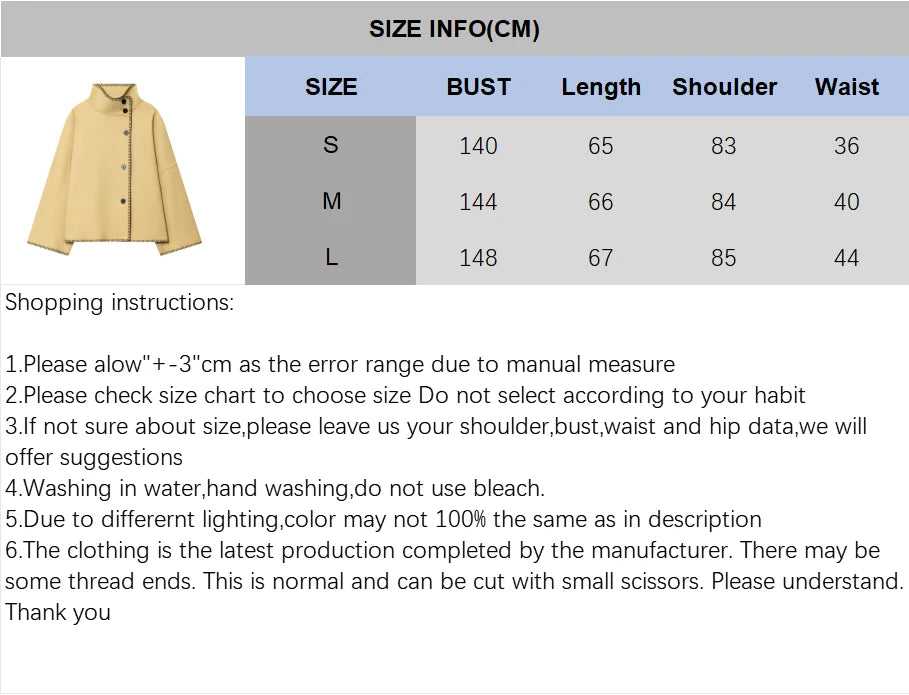 Women Faux Wool Jacket with Wide Shoulder Autumn Vintage High Neck Long Sleeve Button Lady Coats Causal Female Chic Tops