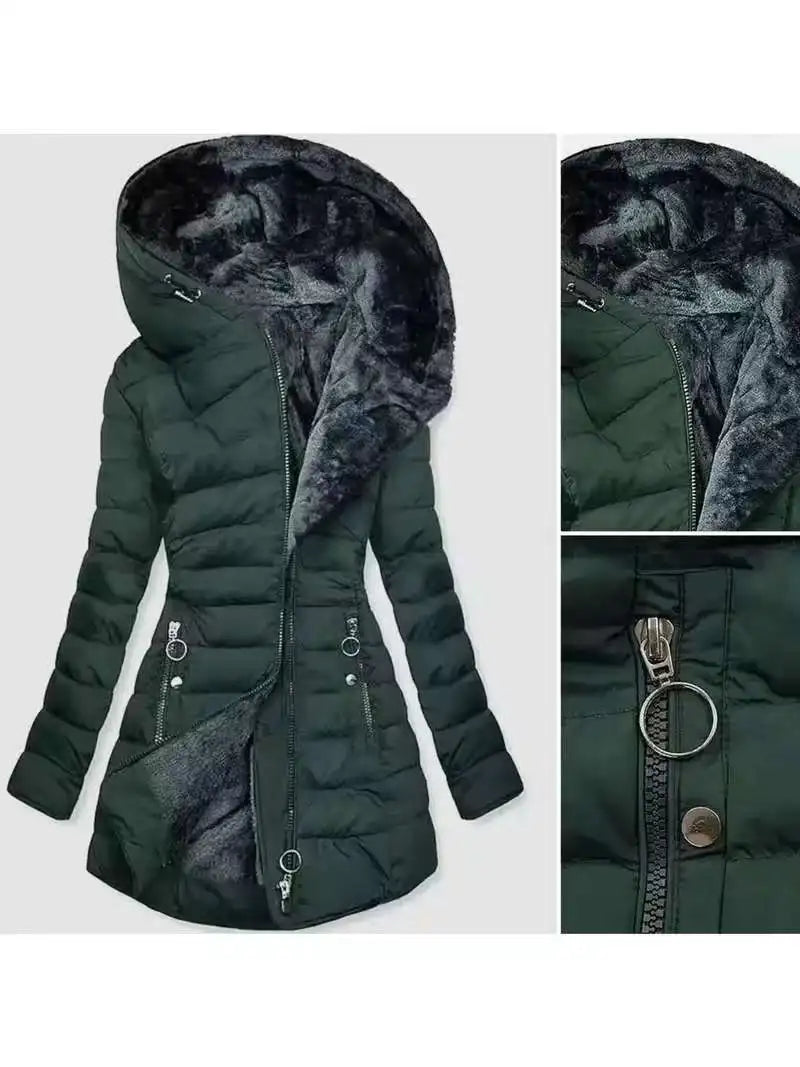 Chaqueta Fleece con Capucha - Cálida Larga Otoño Invierno Mujer