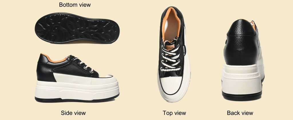 Zapatillas Plataforma Fujin 9cm Cuero Genuino - Sneakers Tacón Alto Mujer