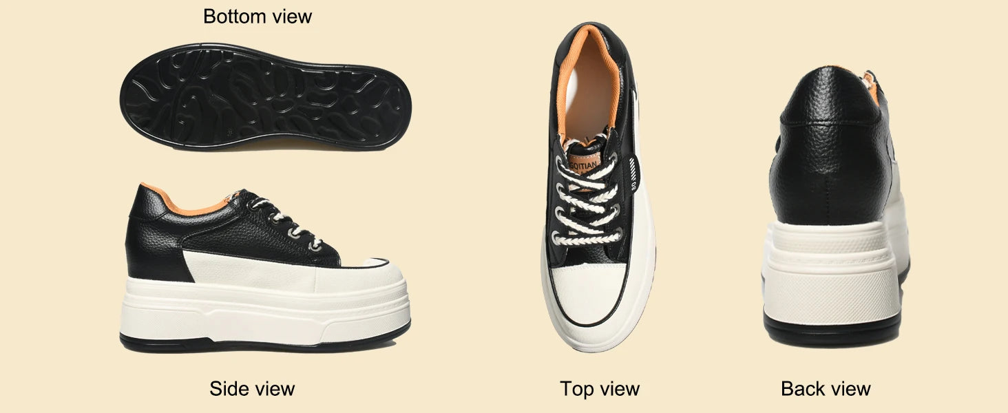 Zapatillas Plataforma Fujin 9cm Cuero Genuino - Sneakers Tacón Alto Mujer