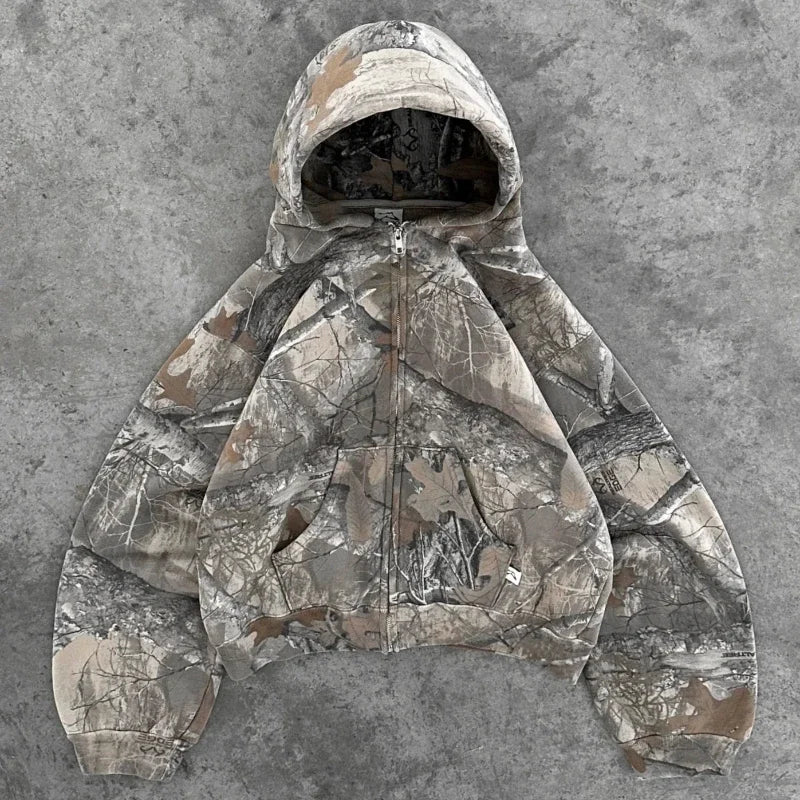 Sudadera Y2K Camuflaje con Cremallera - Estilo Hip Hop Oversized Unisex
