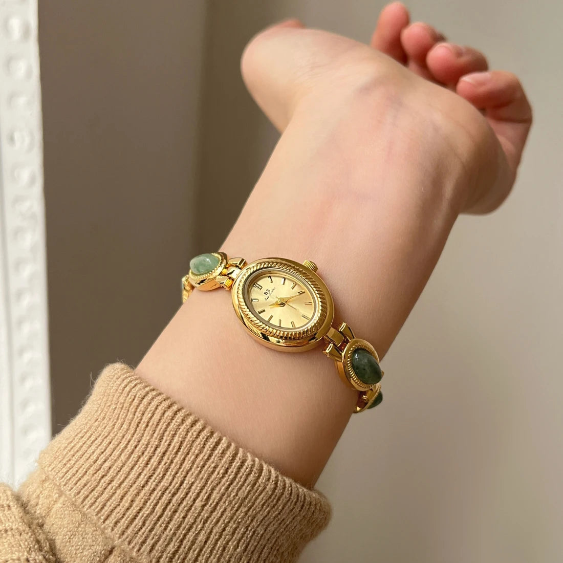 Reloj de Lujo con Jade Verde - Pulsera Joyería Cuarzo Elegante Mujer